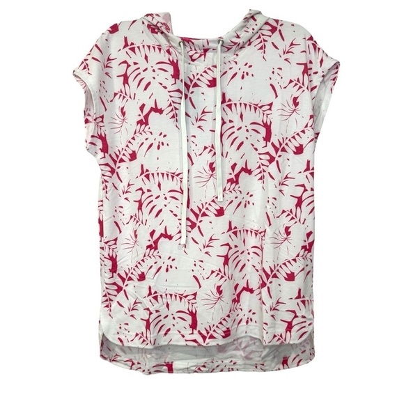 Jane and Delancey Tops - Jane‎ and Delancey Hoodie Tropical Leaf Hoodie Hi Low Hem White Pink Size Small